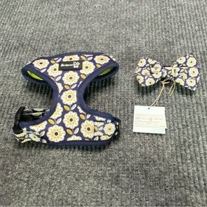 Barkpaws Blue and Yellow Retro Harness and Bow Tie for Dog Size XS